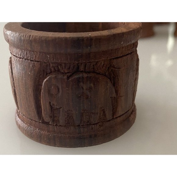 Vintage Elephant Retro Boho Hand Carved Wood Napkin Rings Holders India Set Of 8 - Picture 14 of 16